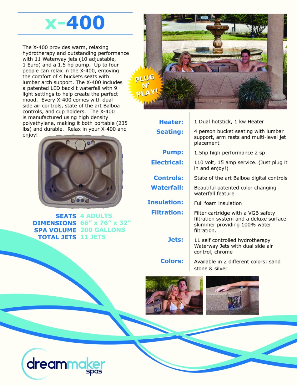 Dream Maker X400 spa hot tub jacuzzi features