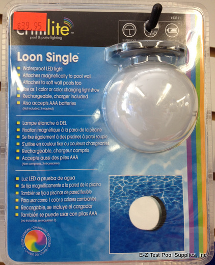Chill Lite Loon Single available at E-Z Test Pool Supplies, Inc. Loon Single by Chill Lite is a waterproof cordless color changing LED with magnetic base and rechargeable batteries!