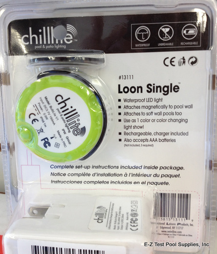The Loon Single from Chill Lite at E-Z Test Pool Supplies, Buy Yours Today! Loon Single by Chill Lite is a waterproof cordless color changing LED with magnetic base and rechargeable batteries!